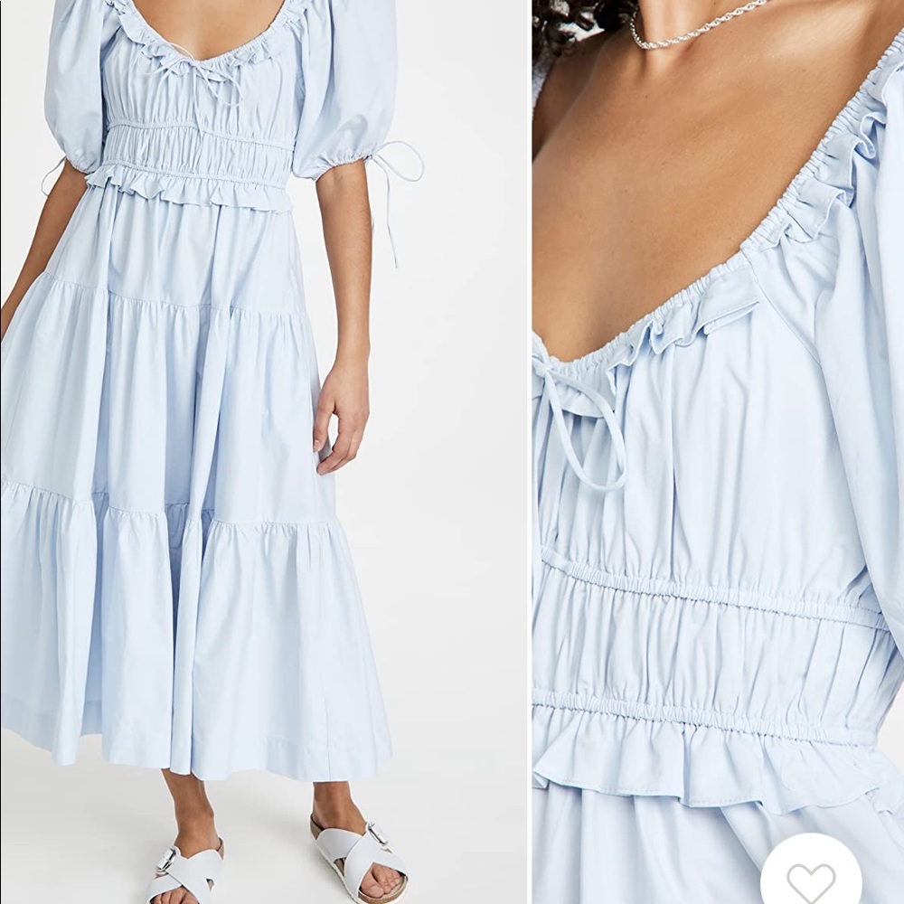 En Saison Poplin Tiered Midi Dress in Light Blue